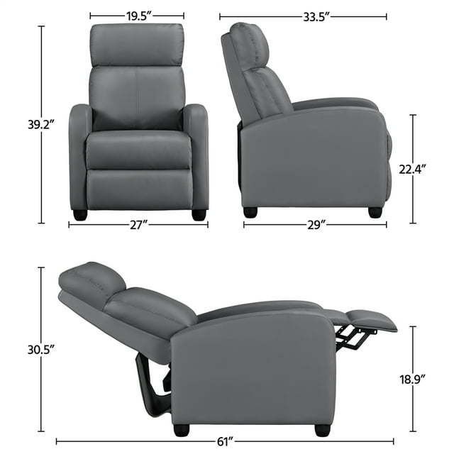 Faux Leather Push Back Theater Recliner Chair with Footrest