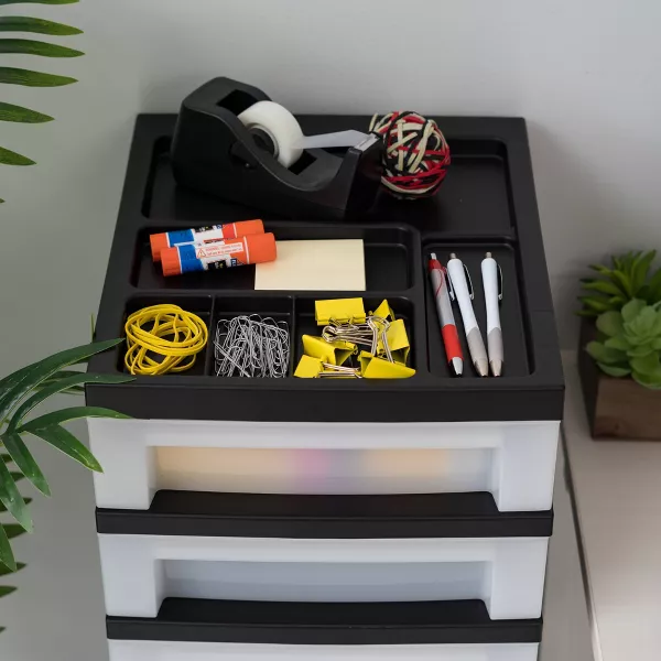 Drawer Storage Cart with Organizer Top Black