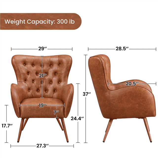 Leather Armchair, Deluxe and Modern Accent Chair Living Room Chair Single Sofa Chair Cozy with High Back and Pocket Coil Seat for Bedroom Home Office, Brown,