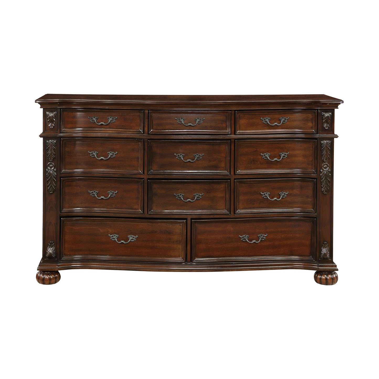 Classic Traditional 1pc Dresser of 11 Drawers Cherry Finish Formal Bedroom Furniture Carving Wood Design